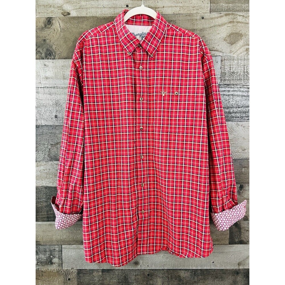 Wrangler 20X Competition Western Shirt Red Plaid Advanced Comfort Fit Mens Sz XL